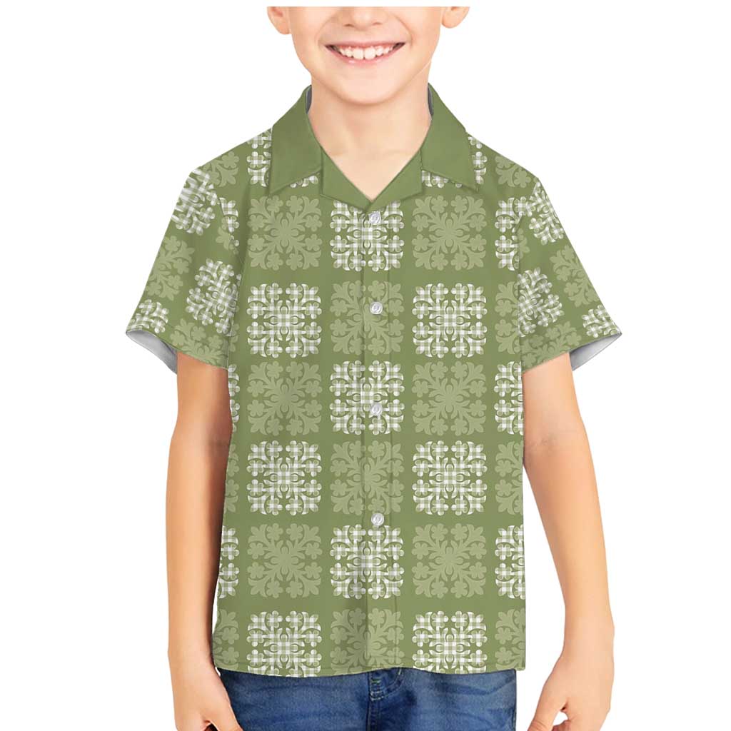 Vesuvian Green Palaka Quilt Hawaii Family Matching Mermaid Dress and Hawaiian Shirt Traditional Hawaii-plaid Pattern - Polynesian Pride