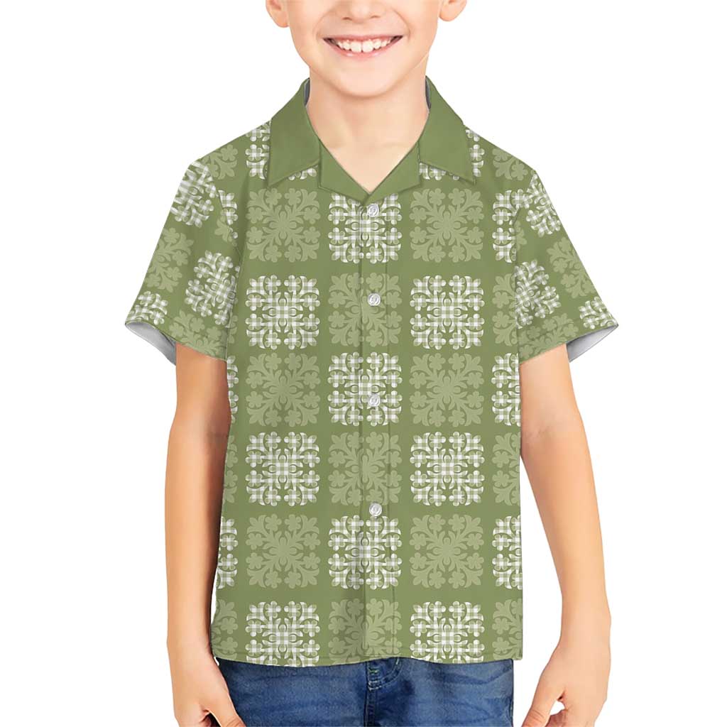 Vesuvian Green Palaka Quilt Hawaii Family Matching Short Sleeve Bodycon Dress and Hawaiian Shirt Traditional Hawaii-plaid Pattern - Polynesian Pride