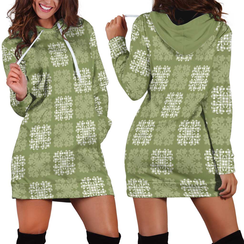 Vesuvian Green Palaka Quilt Hawaii Hoodie Dress Traditional Hawaii-plaid Pattern - Polynesian Pride