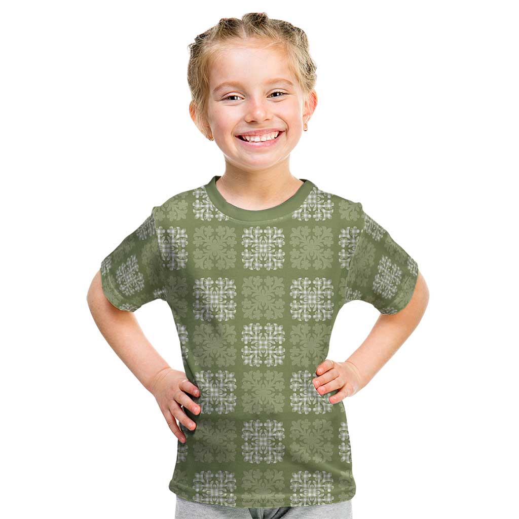 Vesuvian Green Palaka Quilt Hawaii Kid T Shirt Traditional Hawaii-plaid Pattern - Polynesian Pride