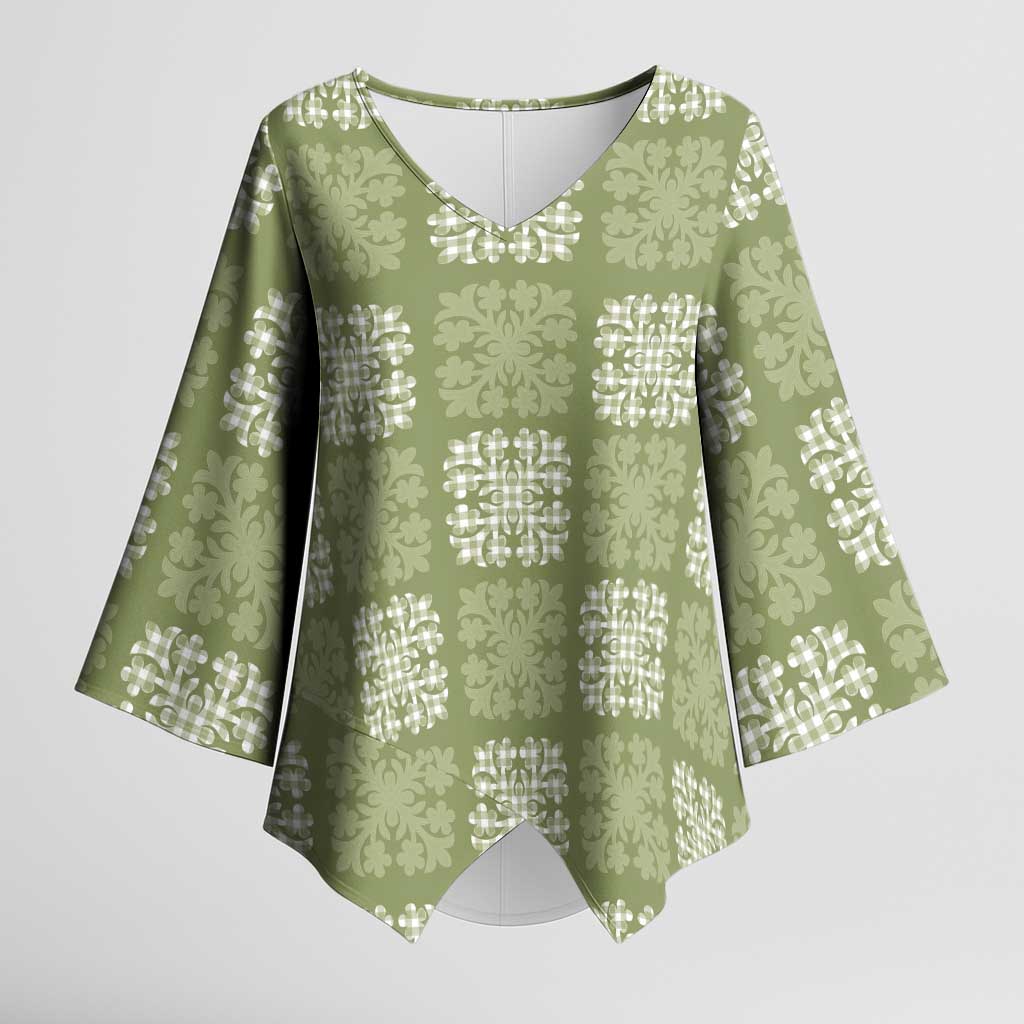 Vesuvian Green Palaka Quilt Hawaii Kimono Sleeve Blouse Traditional Hawaii-plaid Pattern - Polynesian Pride