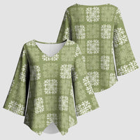 Vesuvian Green Palaka Quilt Hawaii Kimono Sleeve Blouse Traditional Hawaii-plaid Pattern - Polynesian Pride