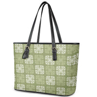 Vesuvian Green Palaka Quilt Hawaii Leather Tote Bag Traditional Hawaii-plaid Pattern - Polynesian Pride