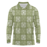 Vesuvian Green Palaka Quilt Hawaii Long Sleeve Polo Shirt Traditional Hawaii-plaid Pattern - Polynesian Pride