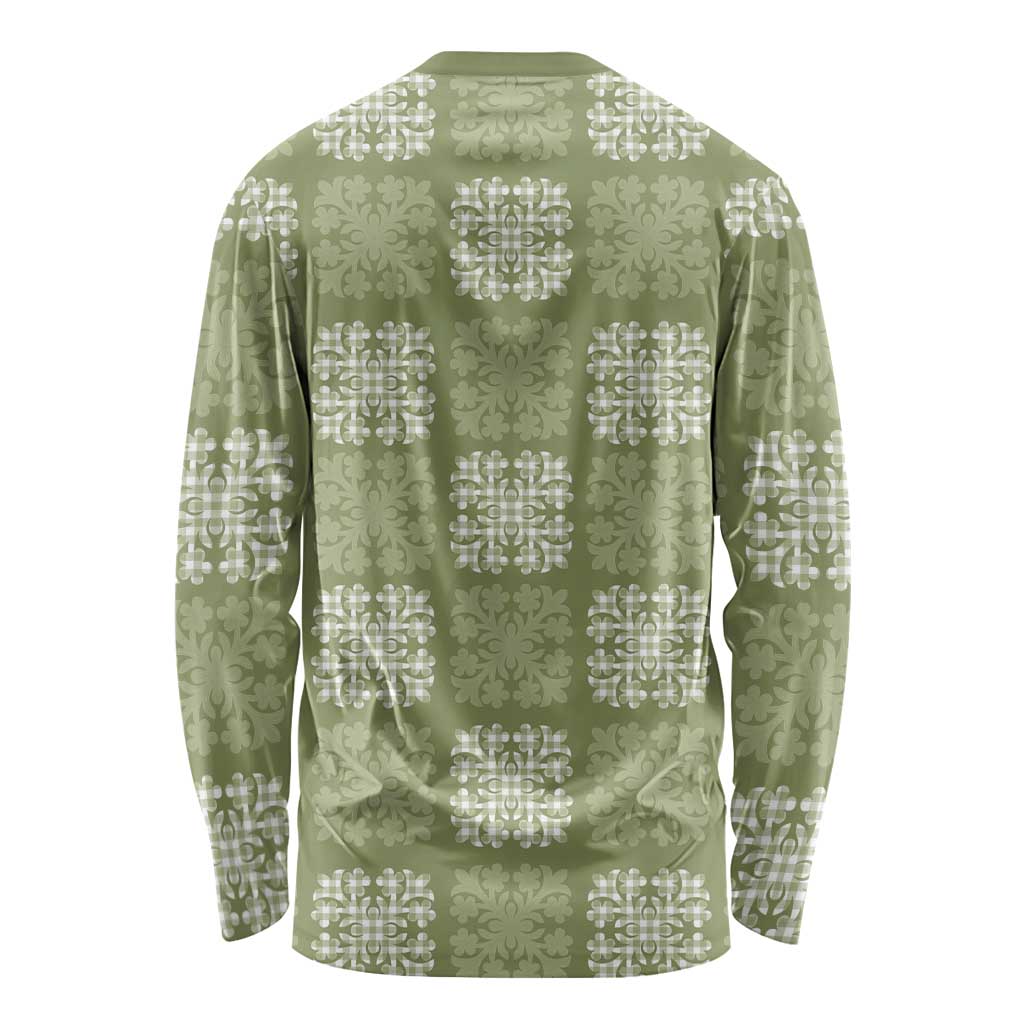 Vesuvian Green Palaka Quilt Hawaii Long Sleeve Shirt Traditional Hawaii-plaid Pattern - Polynesian Pride