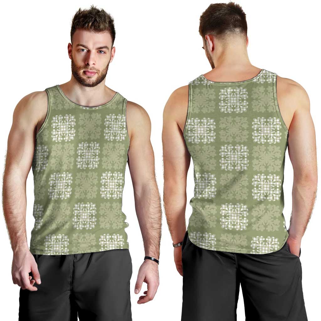Vesuvian Green Palaka Quilt Hawaii Men Tank Top Traditional Hawaii-plaid Pattern - Polynesian Pride