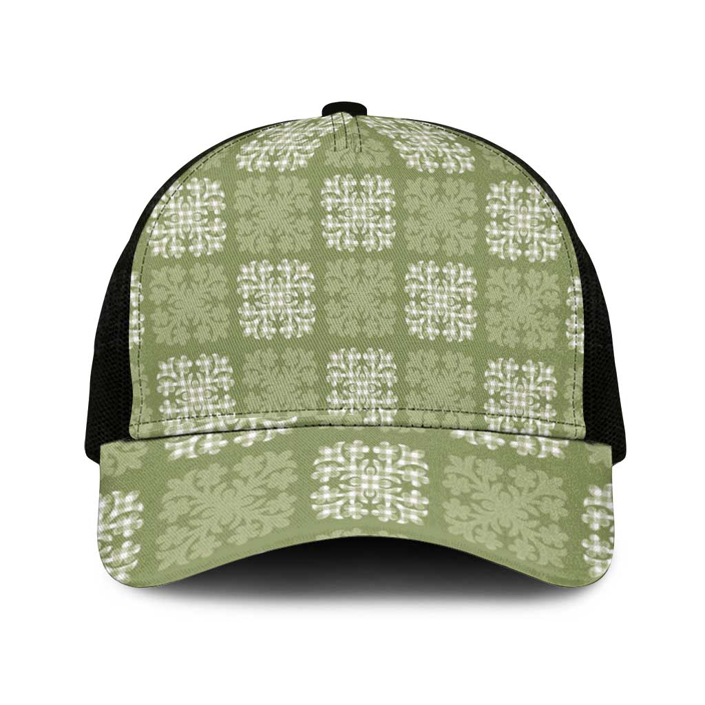 Vesuvian Green Palaka Quilt Hawaii Mesh Trucker Cap Traditional Hawaii-plaid Pattern - Polynesian Pride