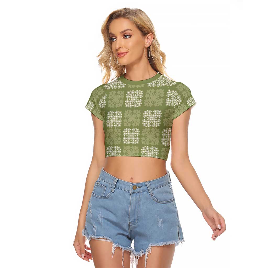 Vesuvian Green Palaka Quilt Hawaii Raglan Cropped T Shirt Traditional Hawaii-plaid Pattern - Polynesian Pride