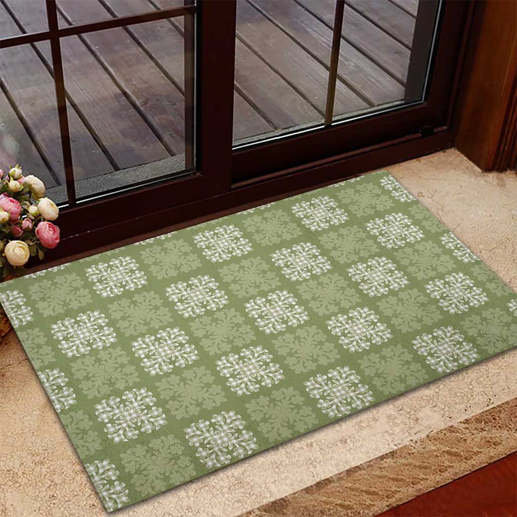 Vesuvian Green Palaka Quilt Hawaii Rubber Doormat Traditional Hawaii-plaid Pattern - Polynesian Pride