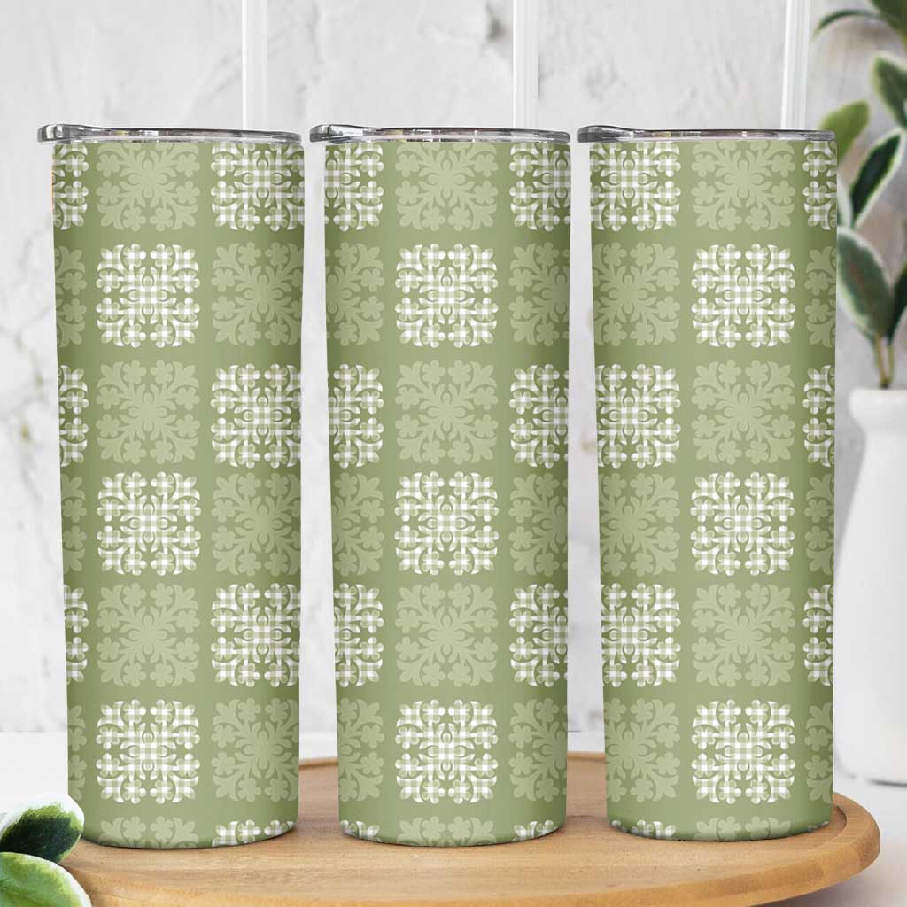 Vesuvian Green Palaka Quilt Hawaii Skinny Tumbler Traditional Hawaii-plaid Pattern - Polynesian Pride