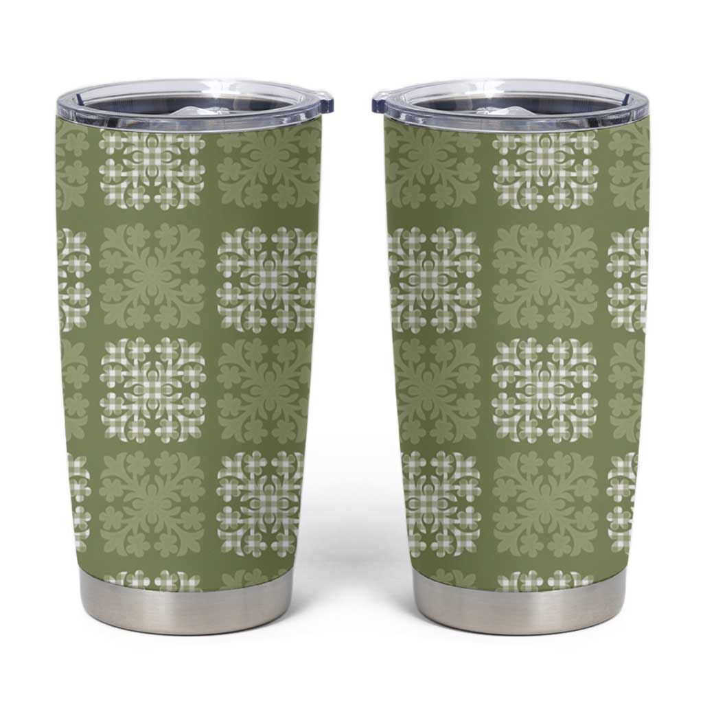 Vesuvian Green Palaka Quilt Hawaii Tumbler Cup Traditional Hawaii-plaid Pattern - Polynesian Pride