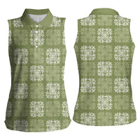 Vesuvian Green Palaka Quilt Hawaii Women Sleeveless Polo Shirt Traditional Hawaii-plaid Pattern - Polynesian Pride