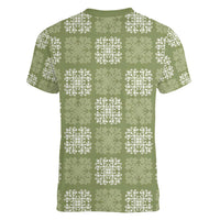 Vesuvian Green Palaka Quilt Hawaii Women V-Neck T-Shirt Traditional Hawaii-plaid Pattern - Polynesian Pride