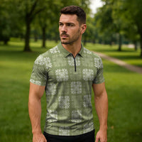 Vesuvian Green Palaka Quilt Hawaii Zipper Polo Shirt Traditional Hawaii-plaid Pattern - Polynesian Pride