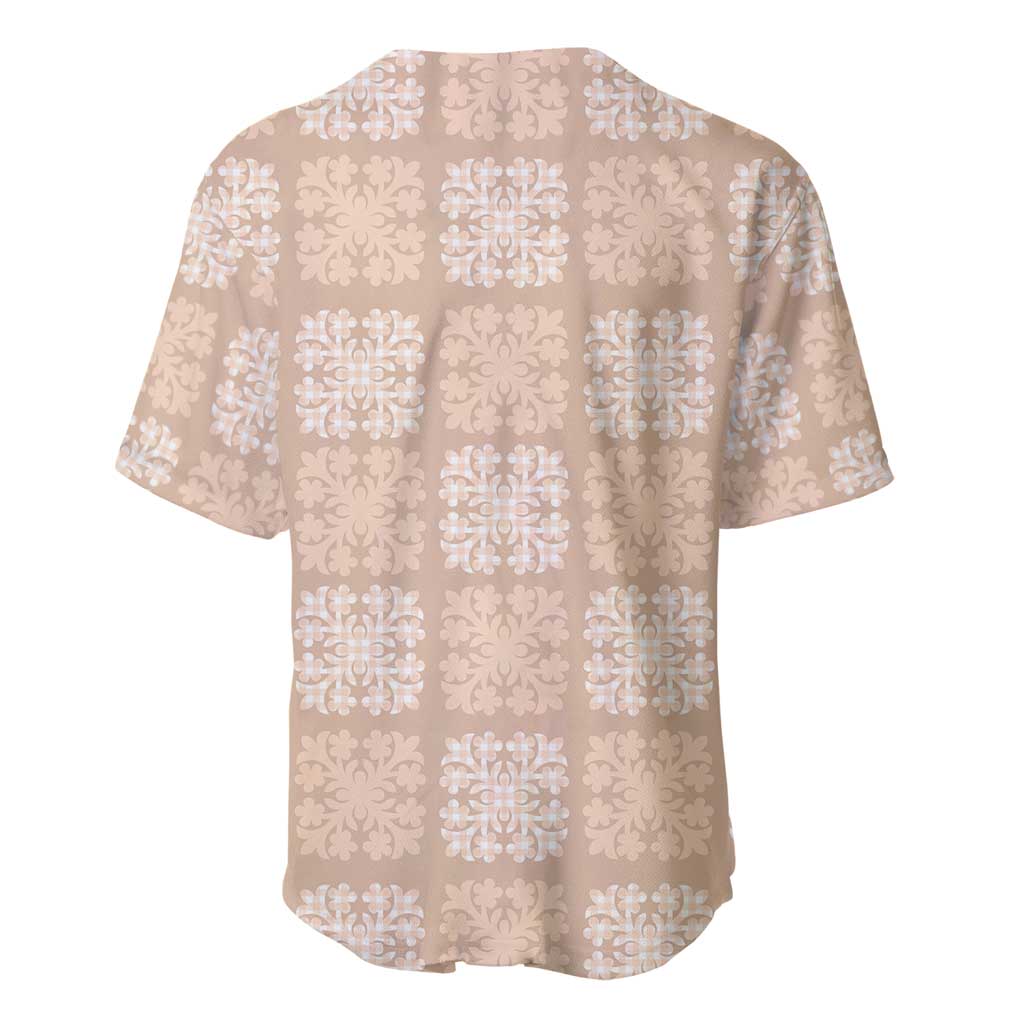 Beige Palaka Quilt Hawaii Baseball Jersey Traditional Hawaii-plaid Pattern - Polynesian Pride