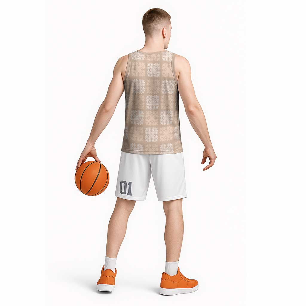 Beige Palaka Quilt Hawaii Basketball Jersey Traditional Hawaii-plaid Pattern - Polynesian Pride