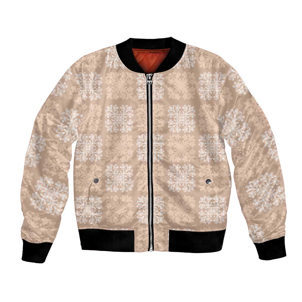 Beige Palaka Quilt Hawaii Bomber Jacket Traditional Hawaii-plaid Pattern - Polynesian Pride