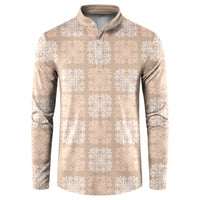 Beige Palaka Quilt Hawaii Button Sweatshirt Traditional Hawaii-plaid Pattern - Polynesian Pride