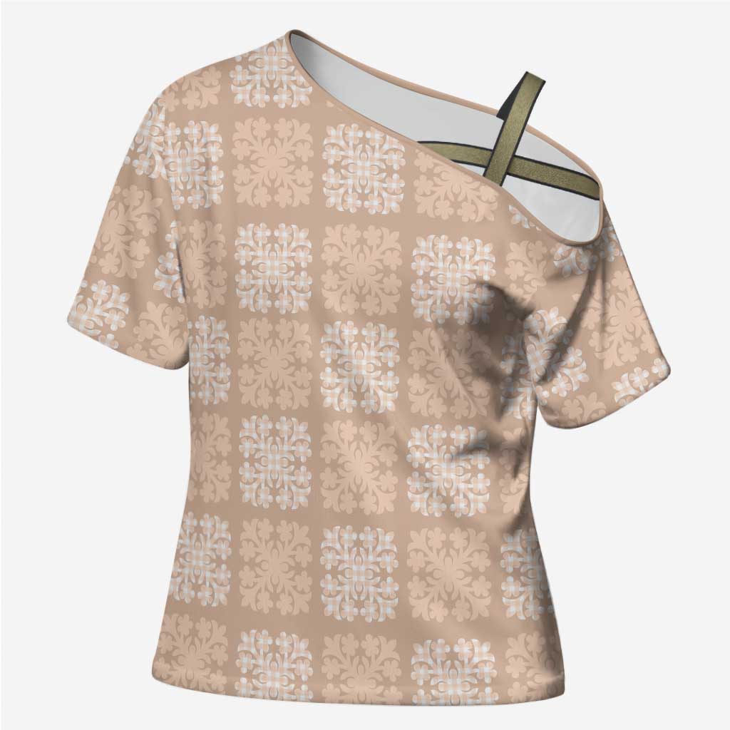 Beige Palaka Quilt Hawaii Cross Shoulder Shirt Traditional Hawaii-plaid Pattern - Polynesian Pride