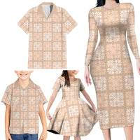 Beige Palaka Quilt Hawaii Family Matching Long Sleeve Bodycon Dress and Hawaiian Shirt Traditional Hawaii-plaid Pattern - Polynesian Pride