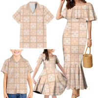 Beige Palaka Quilt Hawaii Family Matching Mermaid Dress and Hawaiian Shirt Traditional Hawaii-plaid Pattern - Polynesian Pride