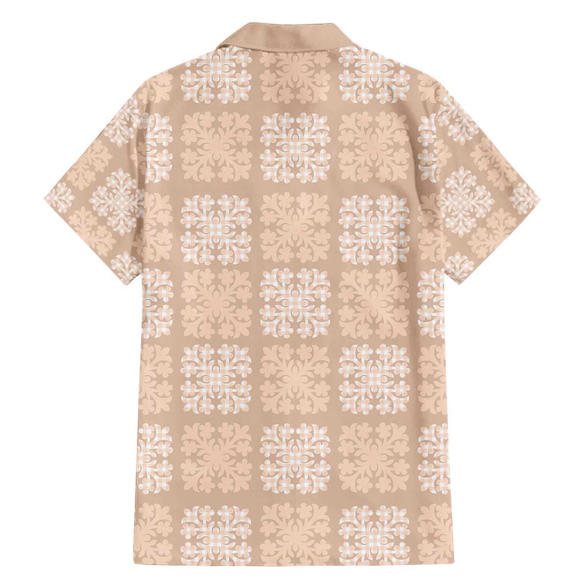 Beige Palaka Quilt Hawaii Family Matching Off The Shoulder Long Sleeve Dress and Hawaiian Shirt Traditional Hawaii-plaid Pattern - Polynesian Pride