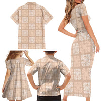 Beige Palaka Quilt Hawaii Family Matching Short Sleeve Bodycon Dress and Hawaiian Shirt Traditional Hawaii-plaid Pattern - Polynesian Pride
