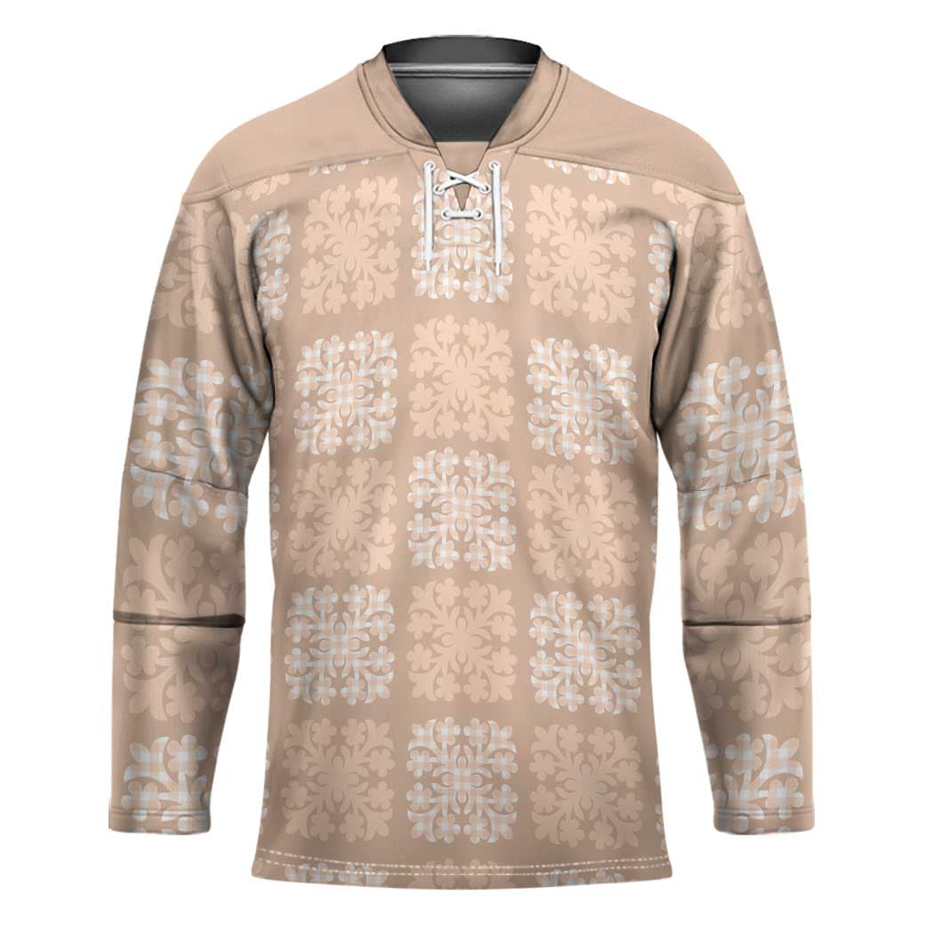 Beige Palaka Quilt Hawaii Hockey Jersey Traditional Hawaii-plaid Pattern - Polynesian Pride