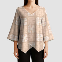 Beige Palaka Quilt Hawaii Kimono Sleeve Blouse Traditional Hawaii-plaid Pattern - Polynesian Pride