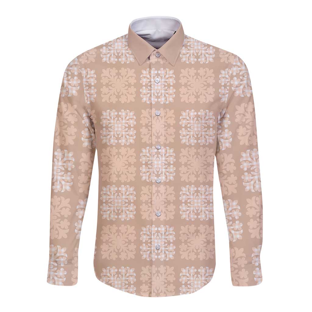 Beige Palaka Quilt Hawaii Long Sleeve Button Shirt Traditional Hawaii-plaid Pattern - Polynesian Pride