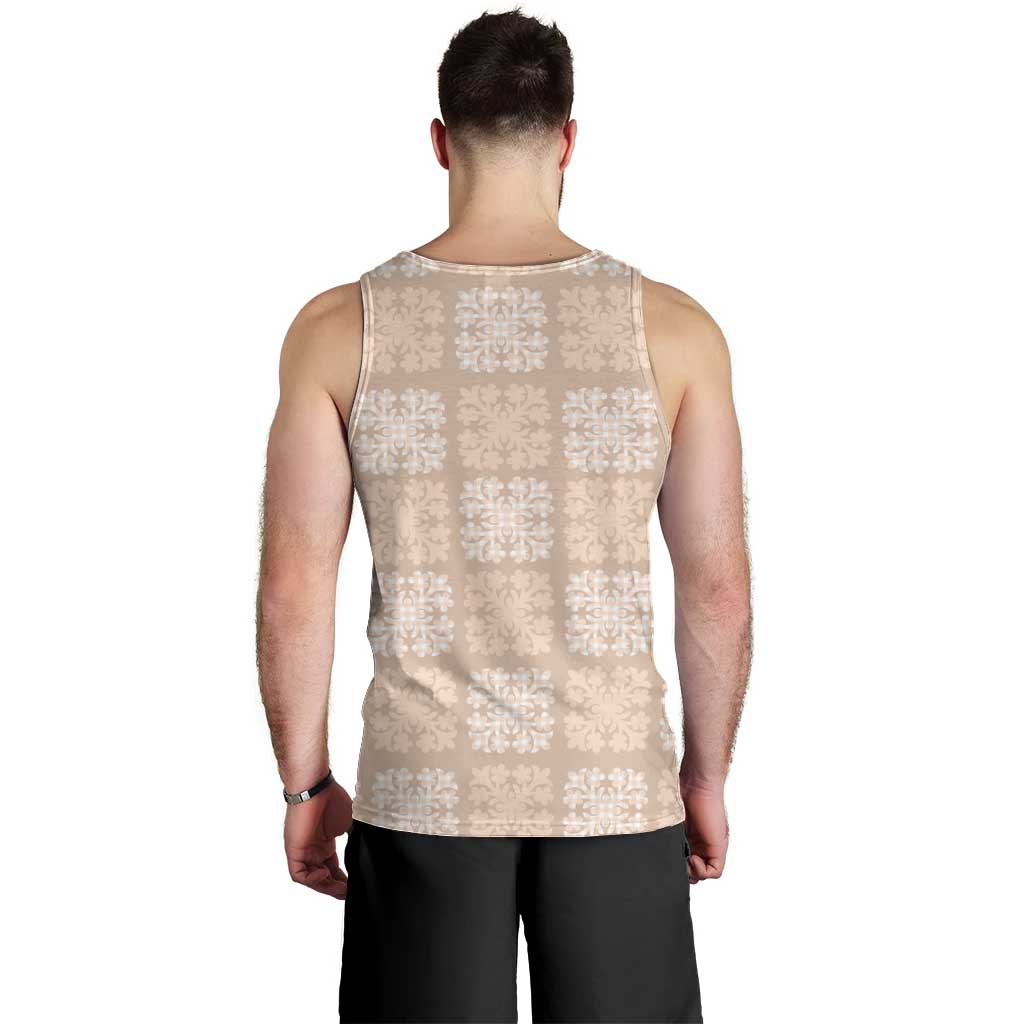 Beige Palaka Quilt Hawaii Men Tank Top Traditional Hawaii-plaid Pattern - Polynesian Pride