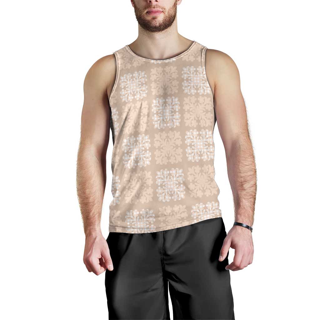 Beige Palaka Quilt Hawaii Men Tank Top Traditional Hawaii-plaid Pattern - Polynesian Pride