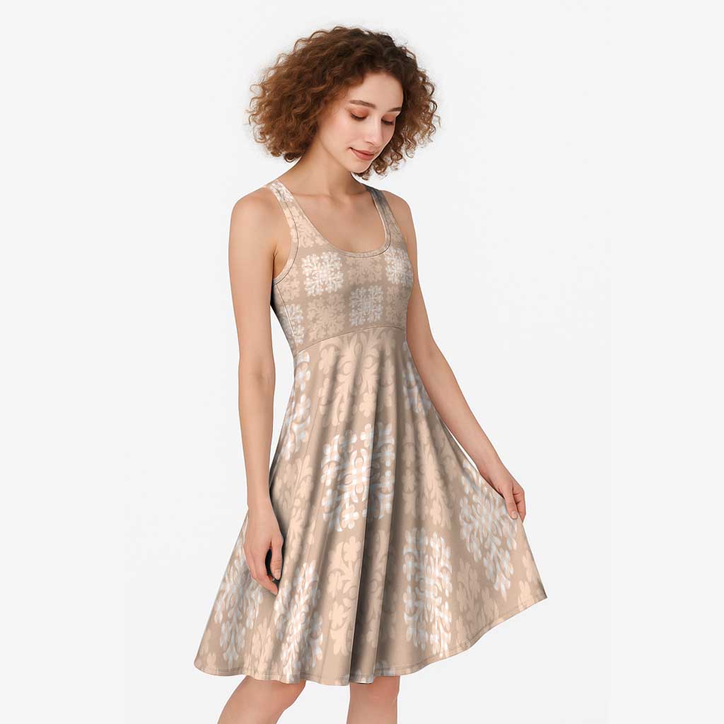 Beige Palaka Quilt Hawaii Midi Dress Traditional Hawaii-plaid Pattern - Polynesian Pride