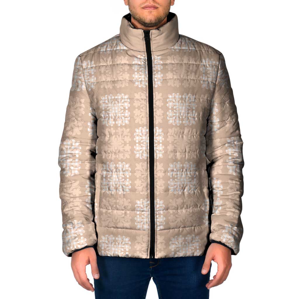 Beige Palaka Quilt Hawaii Padded Jacket Traditional Hawaii-plaid Pattern - Polynesian Pride
