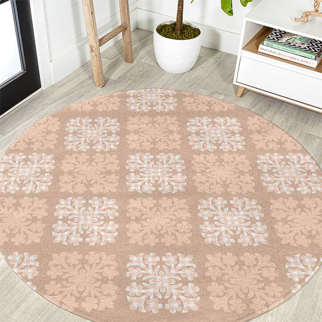 Beige Palaka Quilt Hawaii Round Carpet Traditional Hawaii-plaid Pattern - Polynesian Pride