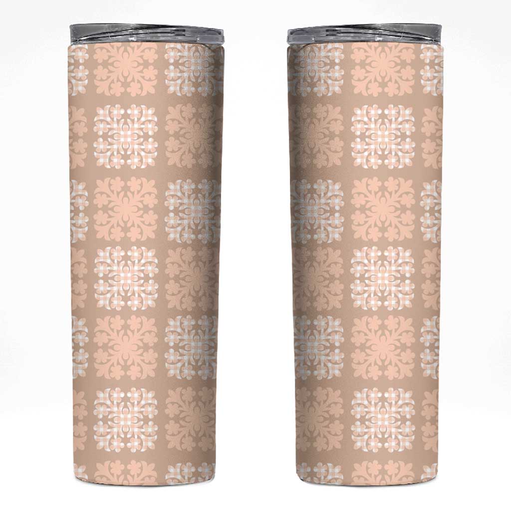 Beige Palaka Quilt Hawaii Skinny Tumbler Traditional Hawaii-plaid Pattern - Polynesian Pride