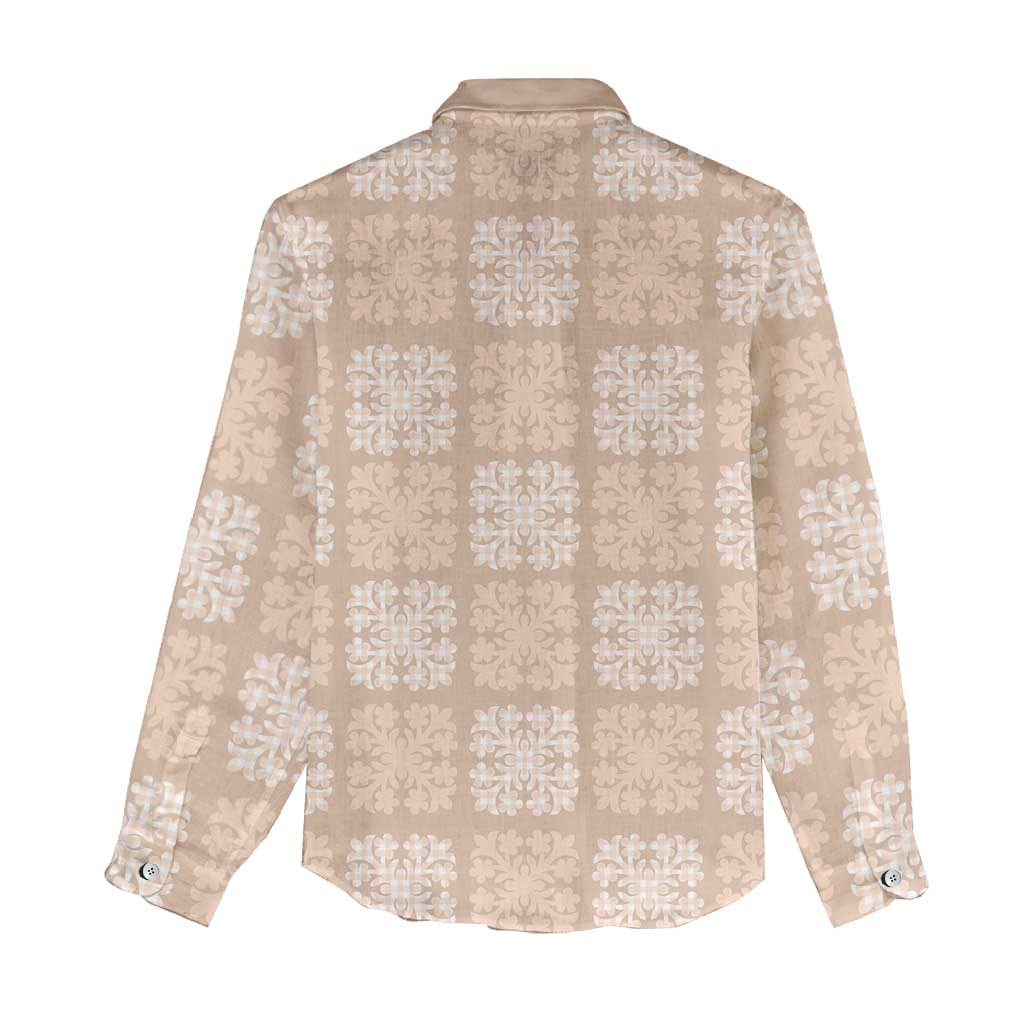 Beige Palaka Quilt Hawaii Women Casual Shirt Traditional Hawaii-plaid Pattern - Polynesian Pride
