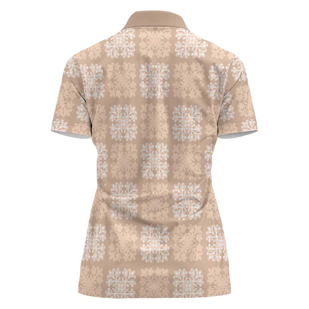 Beige Palaka Quilt Hawaii Women Polo Shirt Traditional Hawaii-plaid Pattern - Polynesian Pride