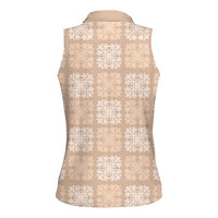 Beige Palaka Quilt Hawaii Women Sleeveless Polo Shirt Traditional Hawaii-plaid Pattern - Polynesian Pride