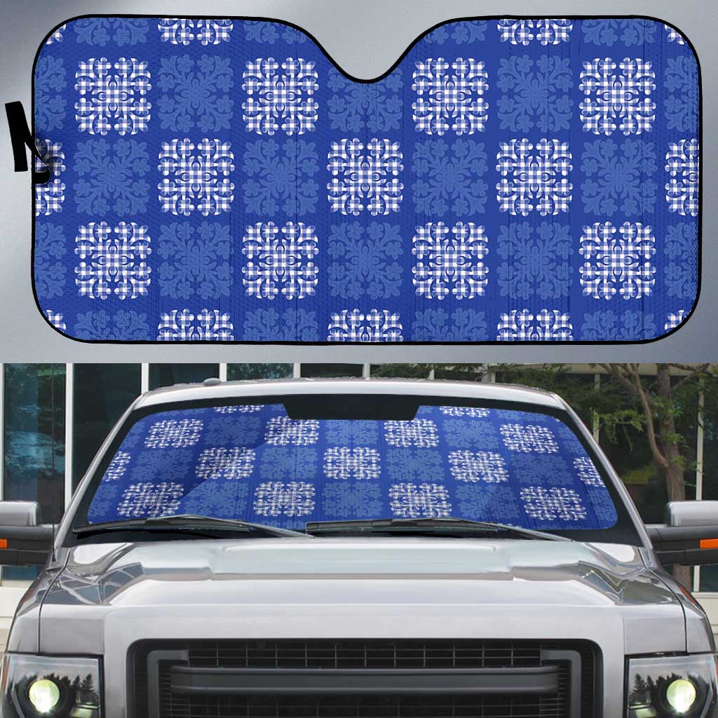 Royal Blue Palaka Quilt Hawaii Auto Sun Shade Traditional Hawaii-plaid Pattern - Polynesian Pride