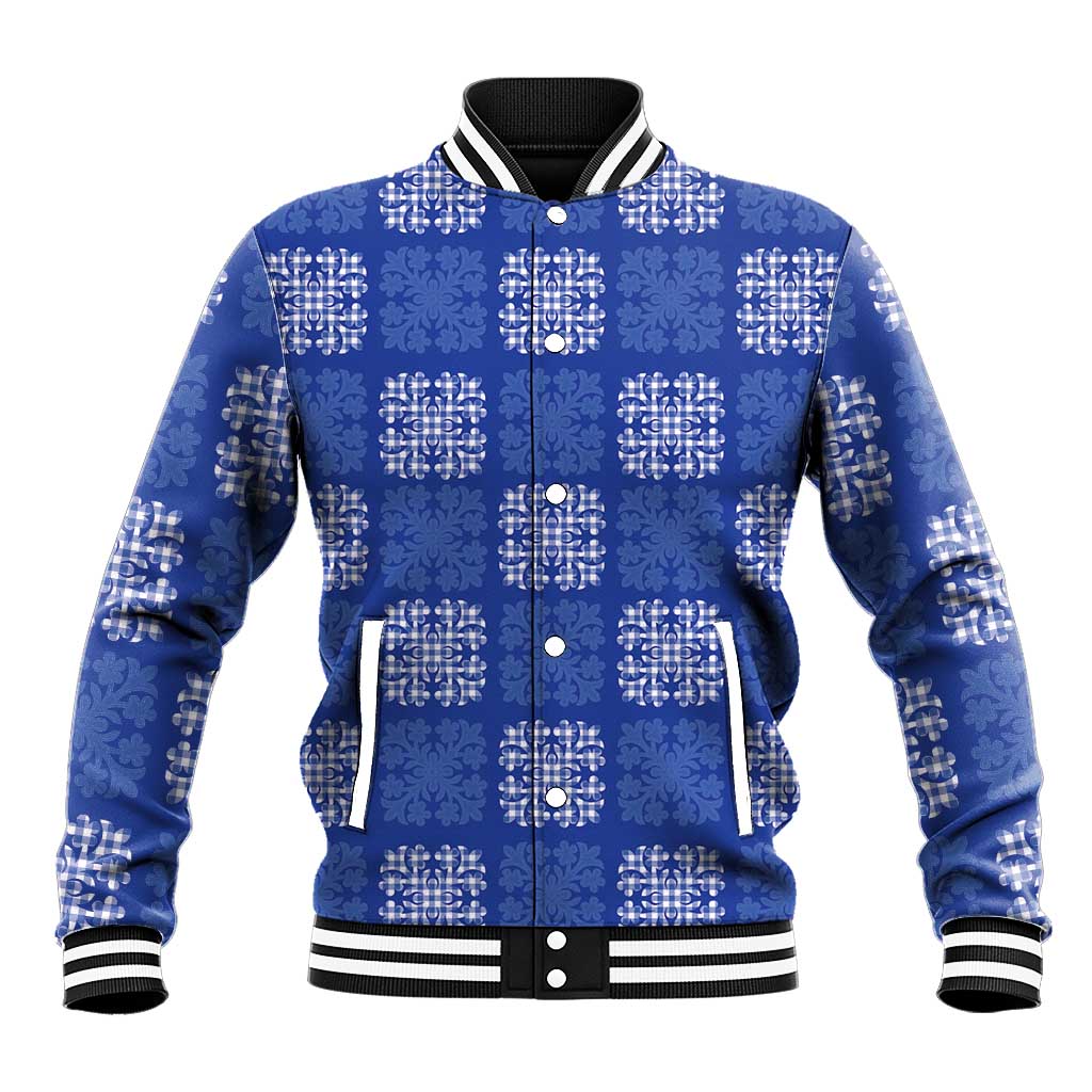 Royal Blue Palaka Quilt Hawaii Baseball Jacket Traditional Hawaii-plaid Pattern - Polynesian Pride