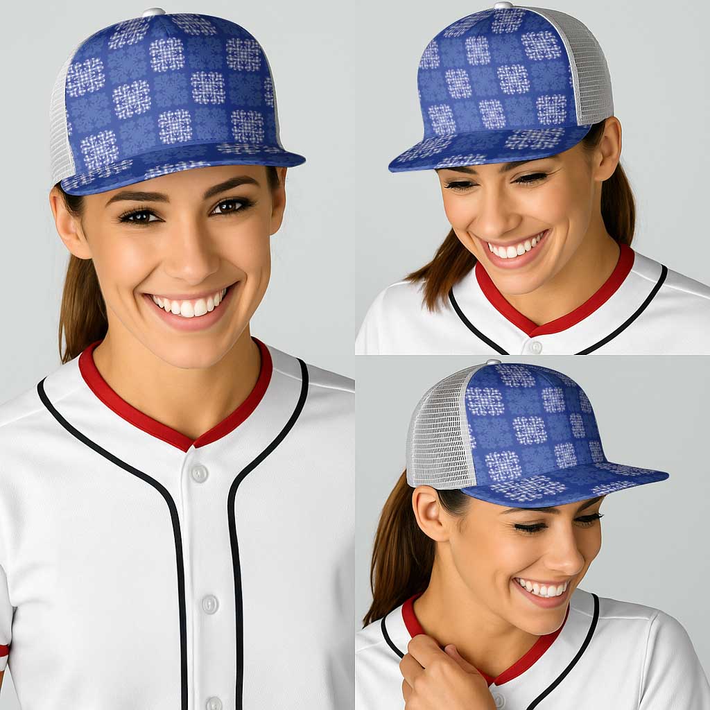 Royal Blue Palaka Quilt Hawaii Baseball Net Cap Traditional Hawaii-plaid Pattern - Polynesian Pride