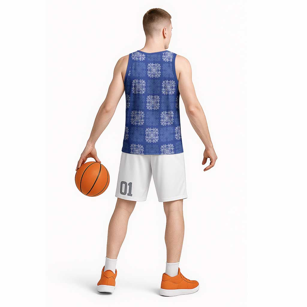 Royal Blue Palaka Quilt Hawaii Basketball Jersey Traditional Hawaii-plaid Pattern - Polynesian Pride