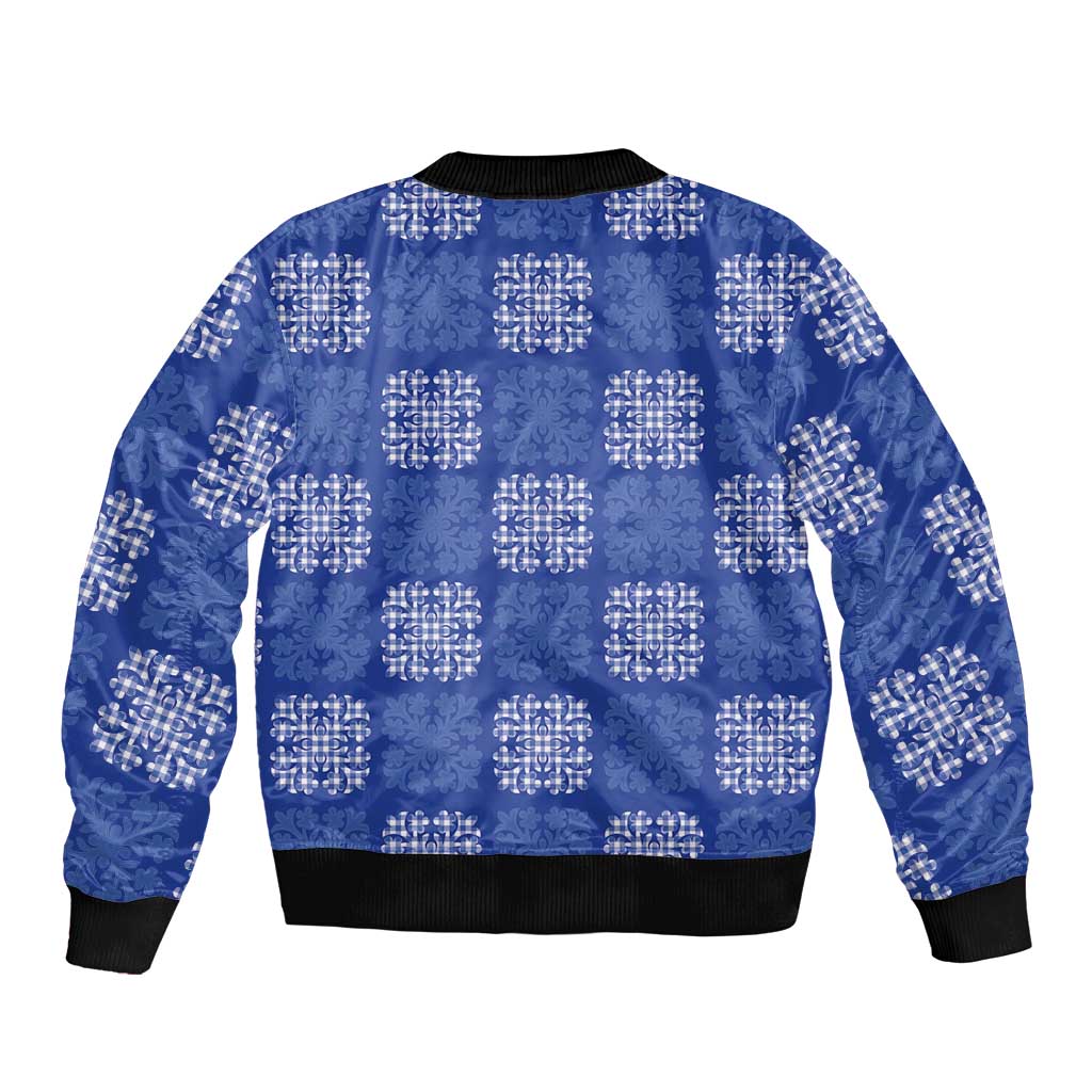 Royal Blue Palaka Quilt Hawaii Bomber Jacket Traditional Hawaii-plaid Pattern - Polynesian Pride
