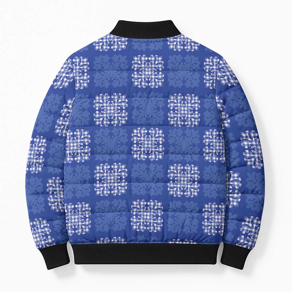 Royal Blue Palaka Quilt Hawaii Bomber Puffer Jacket Traditional Hawaii-plaid Pattern - Polynesian Pride