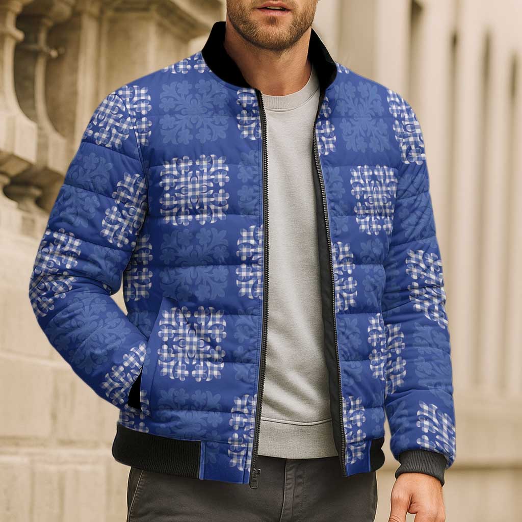 Royal Blue Palaka Quilt Hawaii Bomber Puffer Jacket Traditional Hawaii-plaid Pattern - Polynesian Pride
