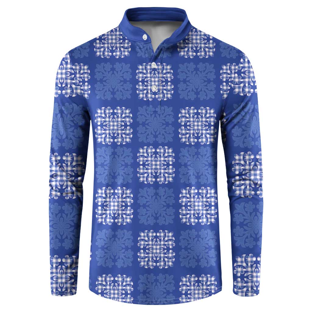 Royal Blue Palaka Quilt Hawaii Button Sweatshirt Traditional Hawaii-plaid Pattern - Polynesian Pride