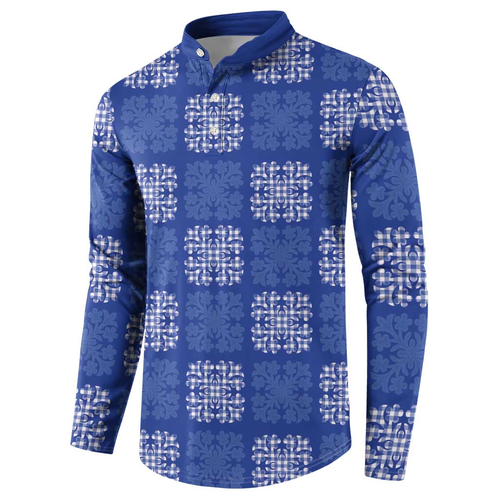 Royal Blue Palaka Quilt Hawaii Button Sweatshirt Traditional Hawaii-plaid Pattern - Polynesian Pride