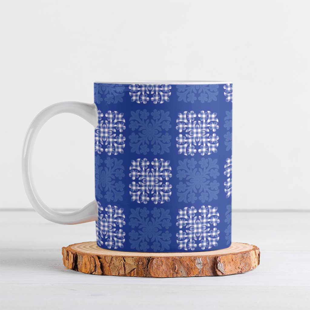 Royal Blue Palaka Quilt Hawaii Ceramic Mug Traditional Hawaii-plaid Pattern - Polynesian Pride