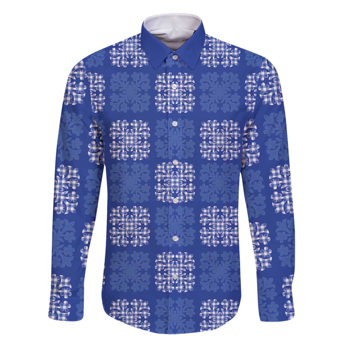 Royal Blue Palaka Quilt Hawaii Family Matching Off The Shoulder Long Sleeve Dress and Hawaiian Shirt Traditional Hawaii-plaid Pattern - Polynesian Pride